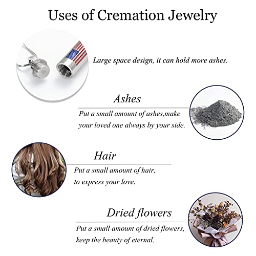Bullet American Flag Teardrop Urn Necklaces For Man/Women Bullet Cremation Jewelry For Ashes, Stainless Steel Cremation Urns Memorial Keepsake Ashes Holder For Pets Dogs Cats(Sliver) #TOP5