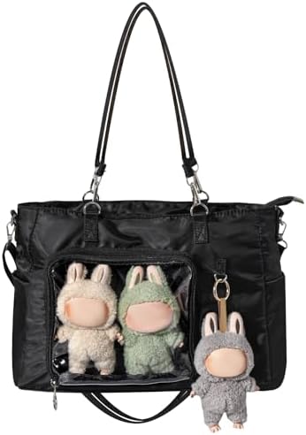 Cute Bag with Clear Window for Labubu POP MART, Black Nylon