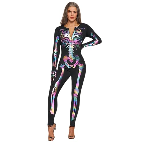 Spooktacular Creations Regenbogen Skelett Kostüm für Erwachsene und Damen für Halloween, Verkleidung, Party, Rollenspiel, Cosplay