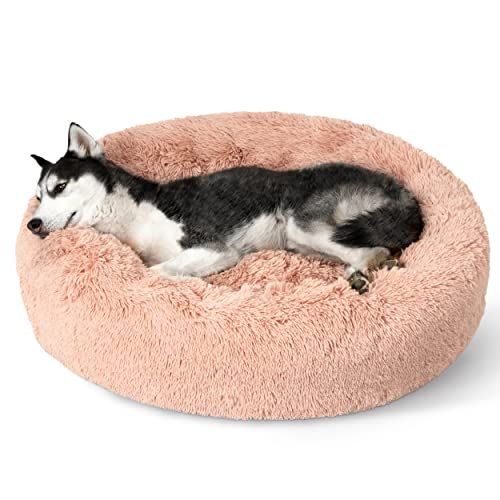 Image of Bedsure Calming Dog Beds Large Sized Dog Donut Washable Pet Bed,36ins Pink | Fluffy Faux Fur Round Cuddler,with Removable Washable Cover,Anti-Slip Bottom,Anti-Anxiety,Deep Sleeping for Pets Up to 80 Lbs
