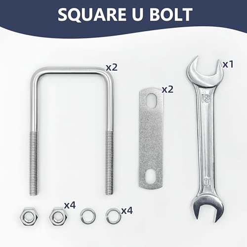 SRZTXU 2 Sets M8 Square U-Bolts,u-Bolts 2 inch Wide,304 Stainless Steel Square u-Bolts,with Nuts,Bolt Plate and washers (2, M8 x 50mm x 100mm) - Thumbnail 3