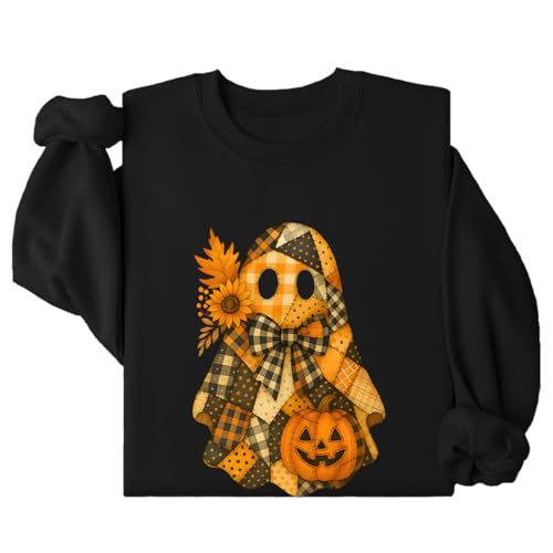 Retro Splicing Cute Ghosts And Pumpkins Sweatshirt Halloween Pumpkin Ghost Shirt