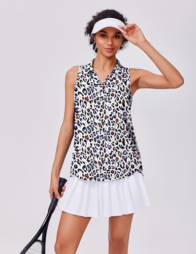 Image of PINSPARK Womens Golf Shirt UPF 50+ Sleeveless Collared Shirts Quick Dry Tennis Polo V-Neck Racerback Athletic Workout Tank