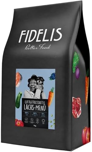 Fidelis - Getrocknetes Lachs-Menü für Hunde 1kg - Premium Hundefutter trocken mit 80% Fischanteil, Gemüse & Obst - Proteinhaltiges Trockenfutter Hund schonend getrocknet - Zucker- & Getreidefrei