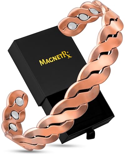 MagnetRX Pure Copper Magnetic Bracelet - Arthritis Pain Relief & Carpal Tunnel Magnetic Therapy Copper Bracelets for Men - Adjustable Cuff + Gift Box (Copper | Medium - Large)
