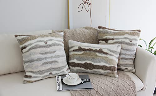 Jojusis Plush Short Wool Fluffy Decorative Throw Pillows Covers 16 X 16 Inch Luxury Soft Faux Fur Fleece Cushion Cover Pillowcase Pack Of 2 Khaki #TOP6