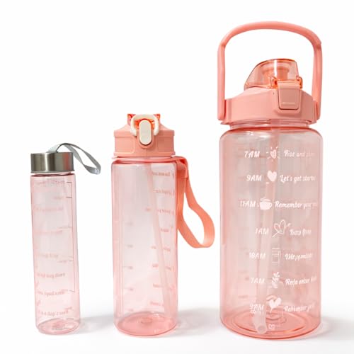 Image of Motivational Water Bottle Set with Time Marker & Straw | BPA Free Leakproof Gym Sipper Combo | Total 2000ML Capacity | Sports & Office Use | Peach