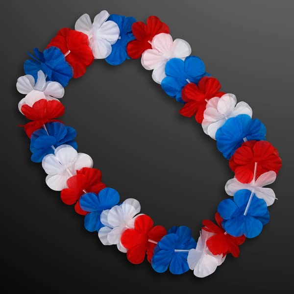 Lot de 12 Collier Hawaien - Fleurs Blanc, Bleu, Rouge et Arc-en-Ciel - Pack Hawaïennes avec Lunettes et Bouée Chaîne