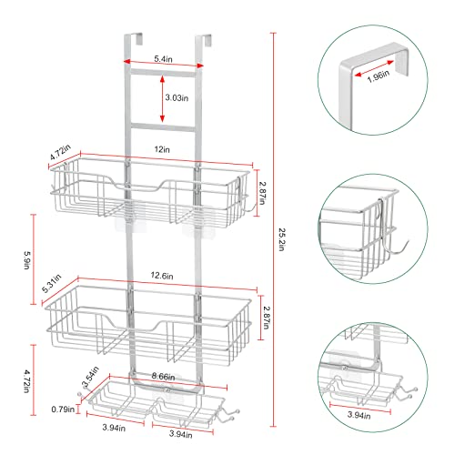 Melos Over The Door Shower Caddy, 3 Tier Shower Hanging Organizer Shelf Rustproof, Shampoo Holder With Soap Holder, Shower Basket With Hooks, For Dorm, Bath, No Drilling, Silver #TOP5