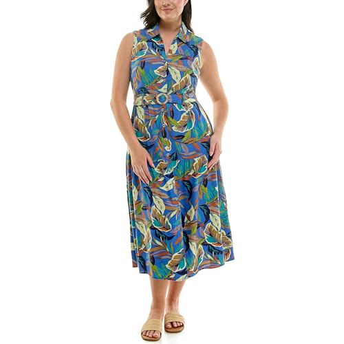 Nicole Miller New York Women's Sleeveless Shirt Collar Belted Tiered Shirt Dress, Blue Print, 4 at Amazon Women's Clothing store