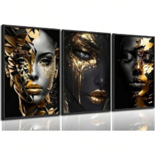 Affiche imprimée visage abstrait noir et or toile murale de qualité supérieure 70x100cm