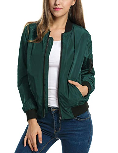 Zeagoo Womens Classic Quilted Jacket Short Bomber Jacket Coat Green Small