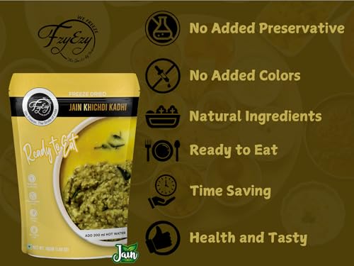 Image of FzyEzy Freeze-Dried Jain Kadhi Khichdi | Instant Ready-to-Eat Meal | Pure Vegetarian | No Onion, No Garlic | Gluten-Free & Preservative-Free | Just Add Hot Water (48g)