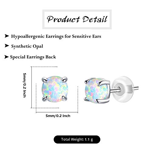 Hypoallergenic Earrings for Women: 925 Sterling Silver Rainbow Moonstone/Opal/Turquoise Screw Back Stud Earrings for Sensitive Ears Small Round Earrings Christmas Mother Day Jewelry Gifts (5mm/7mm)2