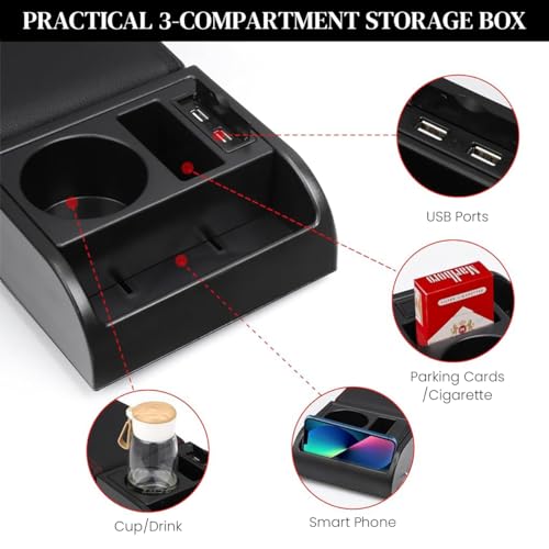 Car Armrest 2 in 1 Automotive Center Console Armrest Organizer Sliding Armrest for Center Console Multipurpose Center Console Armrest with Cup Holder, Phone Holder