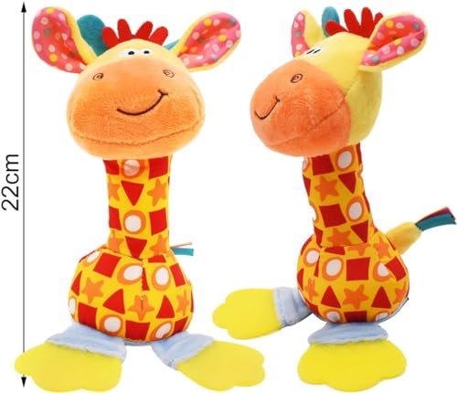 Chocalho De Pelúcia Bebe Infantil Girafa Animais Divertido Interativo