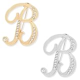 AIVIOI 2-Piece Alphabet Brooch Set, Zinc Alloy Enamel Pins, Contemporary Style, A-Z Collection, Gold and Silver, 2 inches, Pin Back Closure (B)