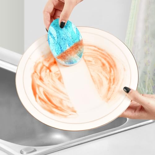 Image of Kcldeci 3 Pack Kitchen Scrub Sponges Watercolor Sea Ocean Wave Blue Teal Turquoise Colored Wave Kitchen Dish Sponge Non-Scratch Microfiber Sponge for Household Cleaning Dishes, Pots and Pans