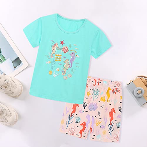 Beziun Conjunto de roupas infantis manga curta tricotado algodão cor padrão verão meninas terno dese