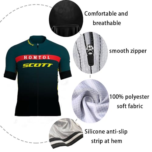 HOMTOL Trajes de Ciclismo para Hombre - Conjunto de Maillot de Ciclismo de Manga Corta con Camiseta Transpirable + Culotte de Ciclismo con Almohadillas para el Asiento