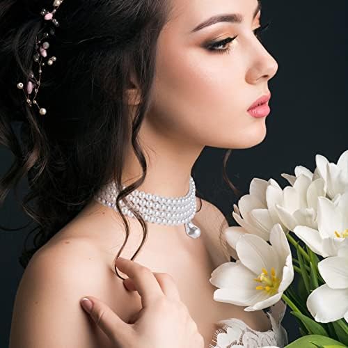 Holibanna Vintage Pearl Pendant Necklace 3-Layer Pear Choker Chain Elegant Neck Pendant Jewelry for Women Girls