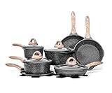 JEETEE Kitchen Pots and Pans Set Nonstick, Induction Granite Coating Cookware Sets 18 Pieces with Frying Pan, Saucepan, Sauté Pan, Griddle Pan, Cooking Pots, PFOA Free, (Grey, 18pcs Cookware Set)