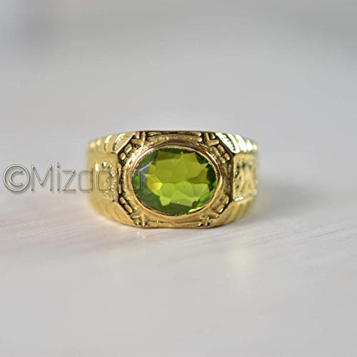 Green Peridot Mens Ring, 925 Sterling Silver Ring, Peridot Statement Ring, Gemstone Ring, Handmade Ring, Gold Vermeil Ring, Birthday Gift Ring For Her #TOP2