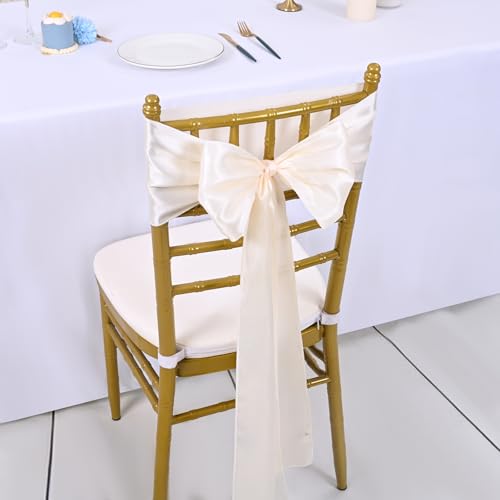 FXKS 100 Pack Ivory Satin Chair Sashes, 7 x 108 Inch, Wedding Bows by FXKS - Used condition - Image 7