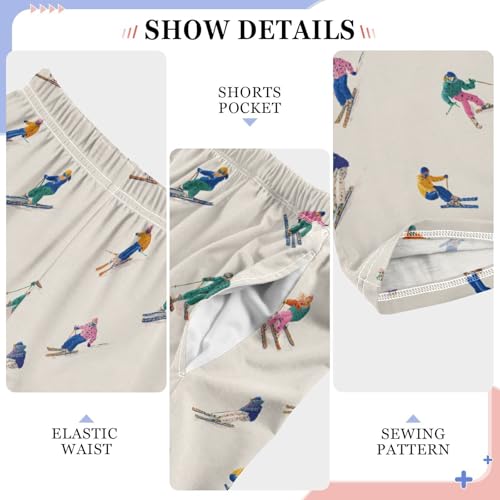 Colorful Skiers Pattern Pajama Pants Soft PJ Bottoms Lounge Pants for Sleepwear Sport Size 6-14 Years4