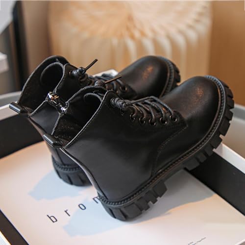 Girls Solid Color Ankle Boots Fall Winter Fashion Side Zipper Lace Up Combat Shoes Trendy Chelsea Booties4
