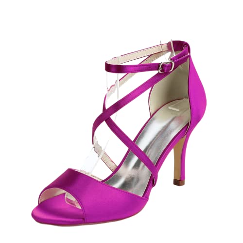 Chaussures de mariage sans douleur grâce au petit talon stable violet de 8,5 cm