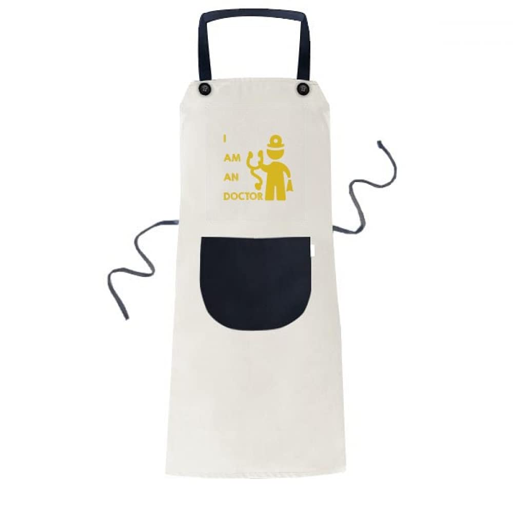 Stethoscope Doctor Body Position Apron Adjustable Bib Cotton Linen BBQ Kitchen Pocket Pinafore