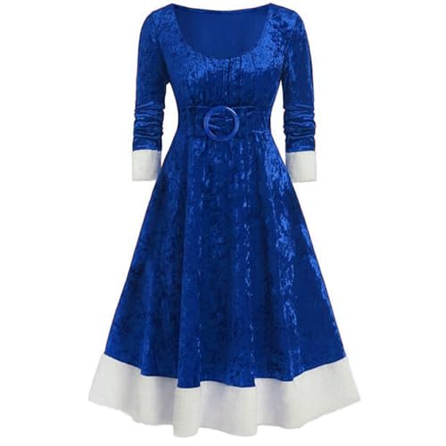 Robe trapèze de Noël en velours d'hiver pour femme à manches longues