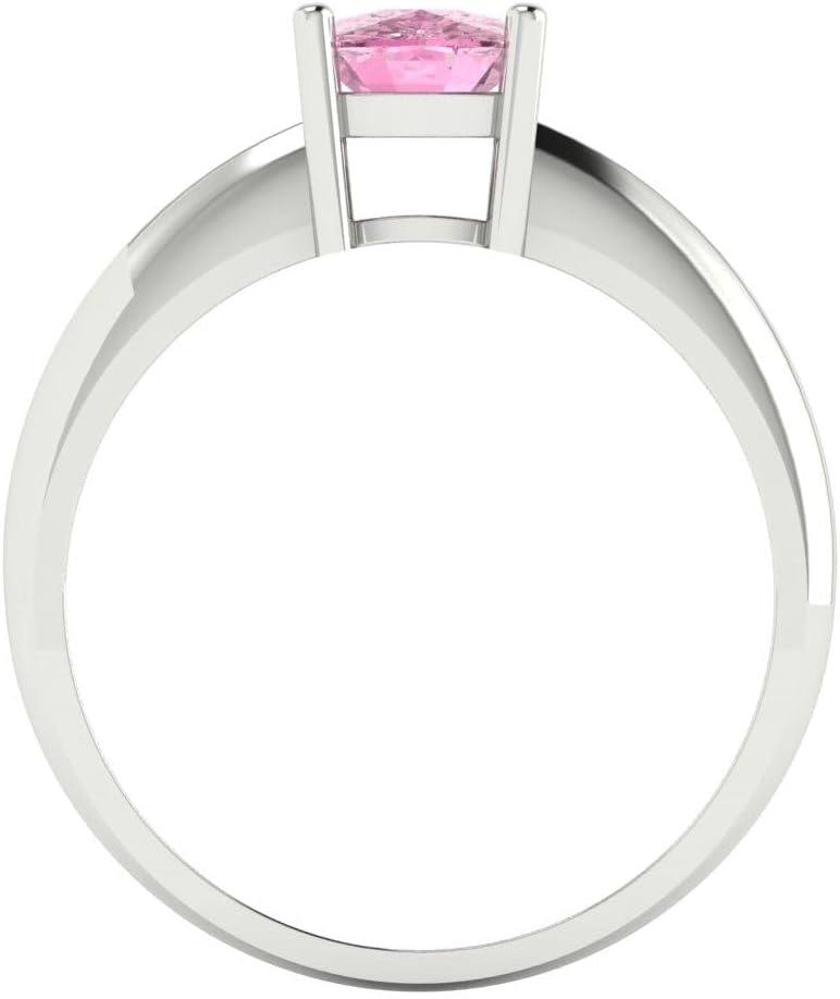 Clara Pucci 14K Solid Gold Engagement Ring for Women | 1 cttw Pink Diamond Cushion Cut Solitaire | Real White Gold Wedding Ring