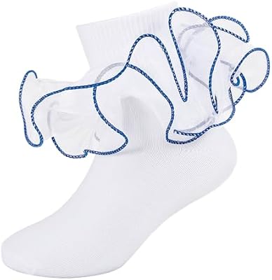 MKYSZLT Girls Ruffle Socks – Royal Blue Frilly Dress Socks with Double Lace and Big Ruffles for Todd...