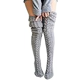ORANDESIGNE Damen Kniestrümpfe Winter Socken Overknee Warmer Oberschenkel Hohe Über das Knie Lange Socken Winter Strümpfe Hellgrau Sockenhöhe 85cm + Sohlenlänge 25cm