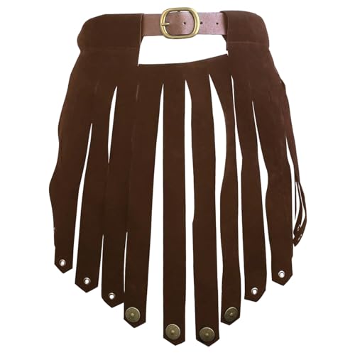 Peosaard Falda Vikinga Halloween Medieval PU Cuero Borla Falda Vikinga Mujer con Cinturón Ajustable Gótico Retro Romano Delantal Disfraz, Marrón, Cuero