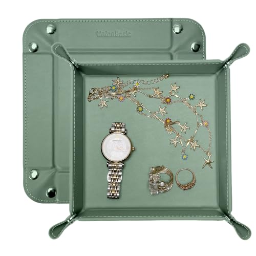 UnionBasic Small Valet Tray, Jewelry Tray for Rings Watches Earrings, Entryway Catchall Caddy for Coins Keys Change, Nightstand Bedside Valet Holder, Trays for Electronic Gadgets, Malachite Green