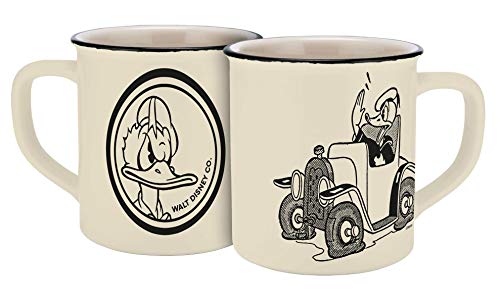 Disney Donald Duck Tazza in Auto Vintage – Crema/Nero Stampato, 100% Ceramica, Capacità ca. 400 ml.