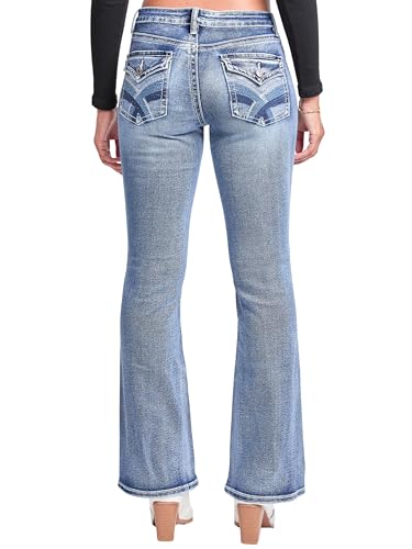 YMI Women's Mid Rise Heavy Stitch Embroidered Bootcut Jeans3