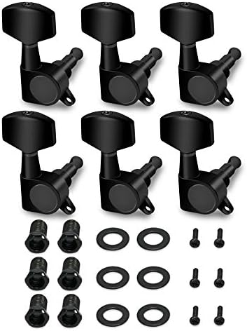 Metallor Sealed String Tuning Pegs Tuning Keys Machines Heads Tuners 6 In Line Right Handed Electric Guitar Acoustic Guitar Parts Replacement Black.