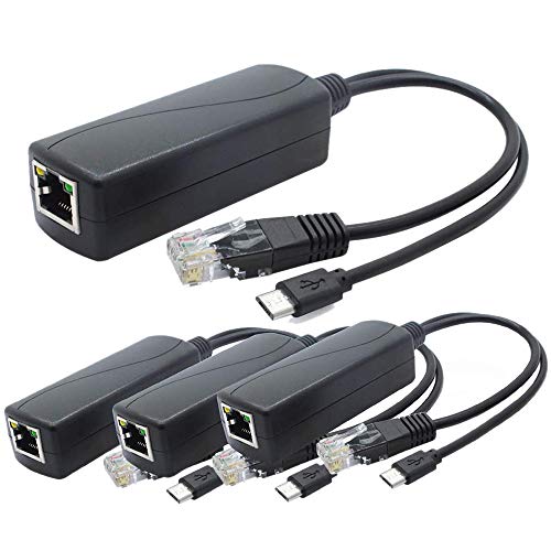 4-Pack Divisor PoE 5V, Adaptador 48V a 5V 2.4A con Conector Micro-USB, para Cámara IP, Tablets y Más, Negro miniatura 1