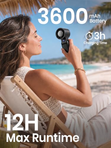 Image of 3-in-1 Handheld Fan Features a 4000mAh Rechargeable USB Battery, Making It Ideal for Travel, Camping, and Outdoor, Matte Black