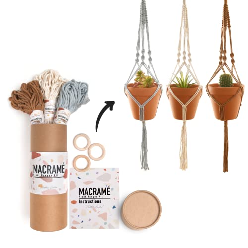 Aesthetic Creative Macrame Kit, Makes 3 DIY Plant Hangers for Teens & Adult Beginners, Craft...