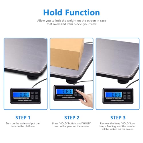 Gluckluz Shipping Scale Digital Postal Scale 300KG Load Electronic Stainless Steel Platform Scale Industry Weighing Scale with LCD Display/Tare/Hold/4 Modes for Package Luggage Post Office Warehouse