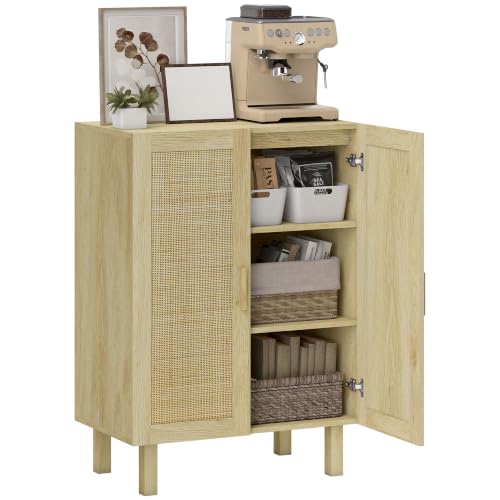 HOMCOM Aparador con 2 Puertas de Rejilla de Ratán 73x41x102 cm Natural