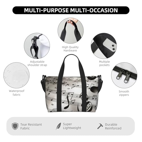 Travel Duffel Bag for Women, Large Shoulder Weekender Overnight Bag, Sport Gym Bag for Men, Carry On Tote Bags, Music Notes Print Luggage Bag for Travel Essentials4