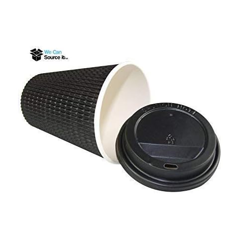 50 x 8oz BLACK Triple Ripple Paper Wall Disposable Tea Coffee Cappuccino Hot Drinks CUPS & BLACK LIDS Cover