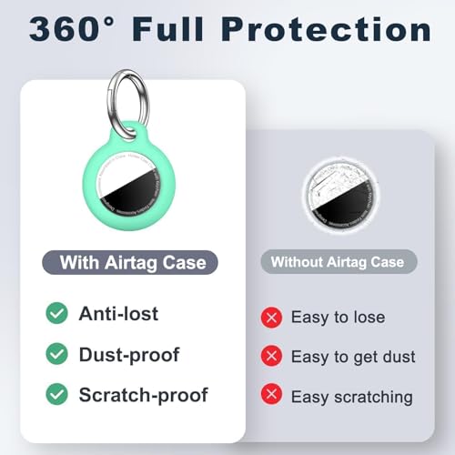 Image of MOLOSLEEVE Case for AirTag 2nd Gen (2026) & 1st Gen, Shockproof Holder Anti-Scratch Protective Cover for Air Tags, Men's Women's Keyrings & Keychains for Keys, Luggage, Bags, Mint Green