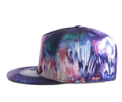 Quanhaigou Purple Galaxy Snapback Hat 3D Printed Fox Trucker Hat For Men Women, Hip Hop Flat Bill Brim Adjustable Baseball Cap #TOP6